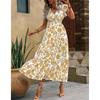 Yahua Women's Bohemian V-Neck Floral Dress - Elegant Summer Waist-Cinching Commuter Style 2026