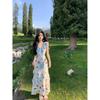 French Beach Vacation Dress With Knitted Fabric And Floral Print For Summer