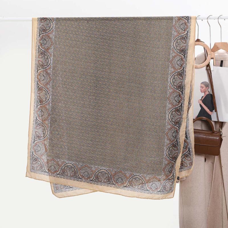 Retro chain women's printed scarf fashionable versatile cotton and linen feel long yarn summer sunscreen