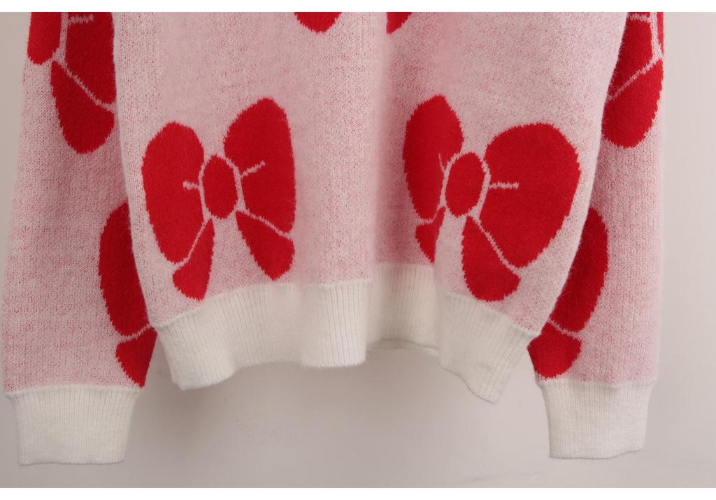 2026 Spring Women's Plus Size Bowknot Loose Sweater Pullover Knitwear