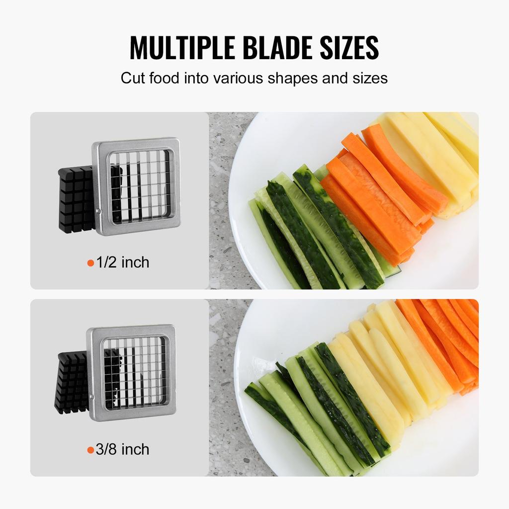 VEVOR French Fry Cutter, Potato Slicer with 1/2-Inch and 3/8-Inch Stainless Steel Blades, Manual Potato Cutter Chopper with Suction Cups