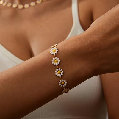 Modisches Margeritenblumen-Emaille-Armband für Damen Choker-Halskette Böhmisch Sonnenblume Stapelbare Handband Schmuck