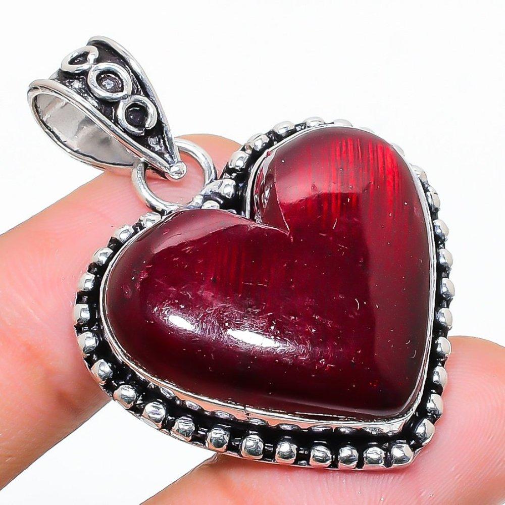 Roter Labradorit Edelstein Handgefertigt 925 Sterling Silber Schmuck Anhänger 1.73" V3P08