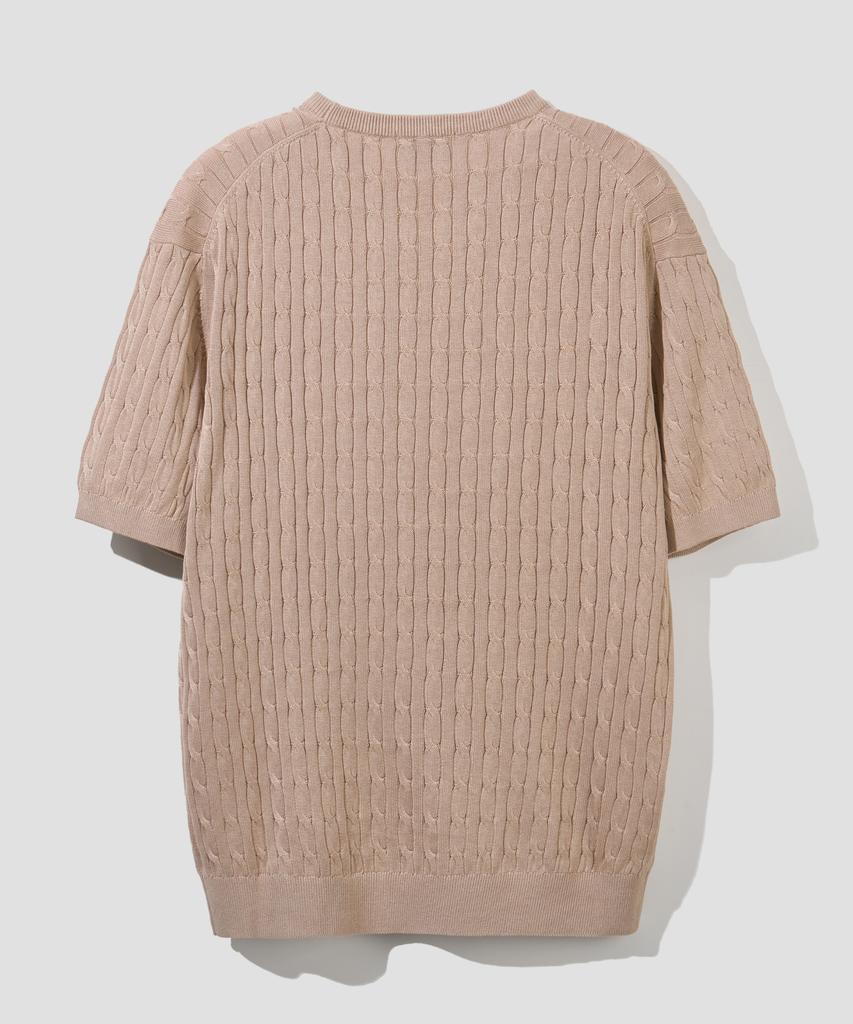 AGOD Cotton Modal Washable Crew Neck Cable Knit [Beige]
