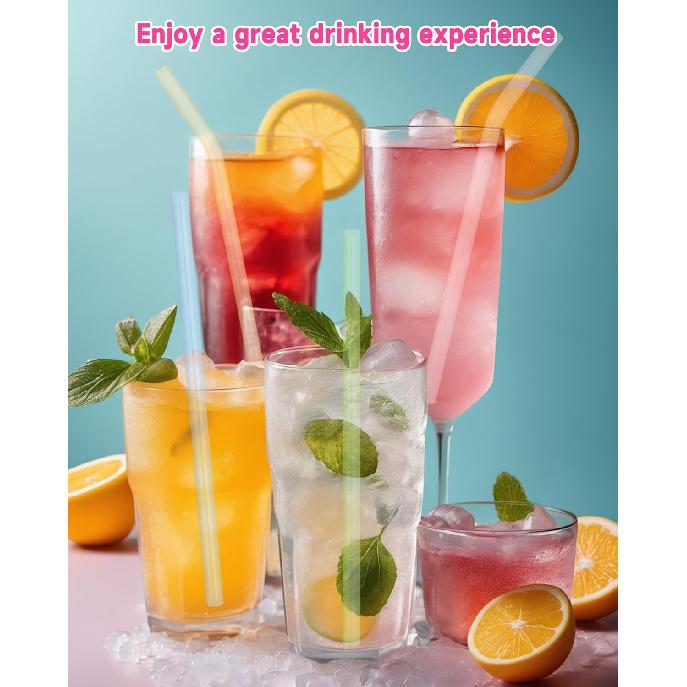 10 Pcs Reble Glass Drinking Straws, 8” Colorful Glass Straws Shatter Resistant with 2 Cleaning Brush, Set of 5 Straight and 5 Bent Reble Straw for