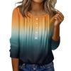 Women's Round Neck Pull Stripe Decorative Button Top Casual Solid Color 3/4 Sleeve T Shirt