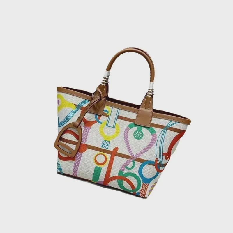 2024 High-End Women's Canvas & Leather Tote: Versatile, Large-Capacity, Handheld or Shoulder Bag
