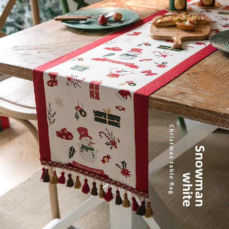 Christmas Santa Table Runner Cotton Linen Look Festive Dining Decor for 6 People Holiday Tablecloth