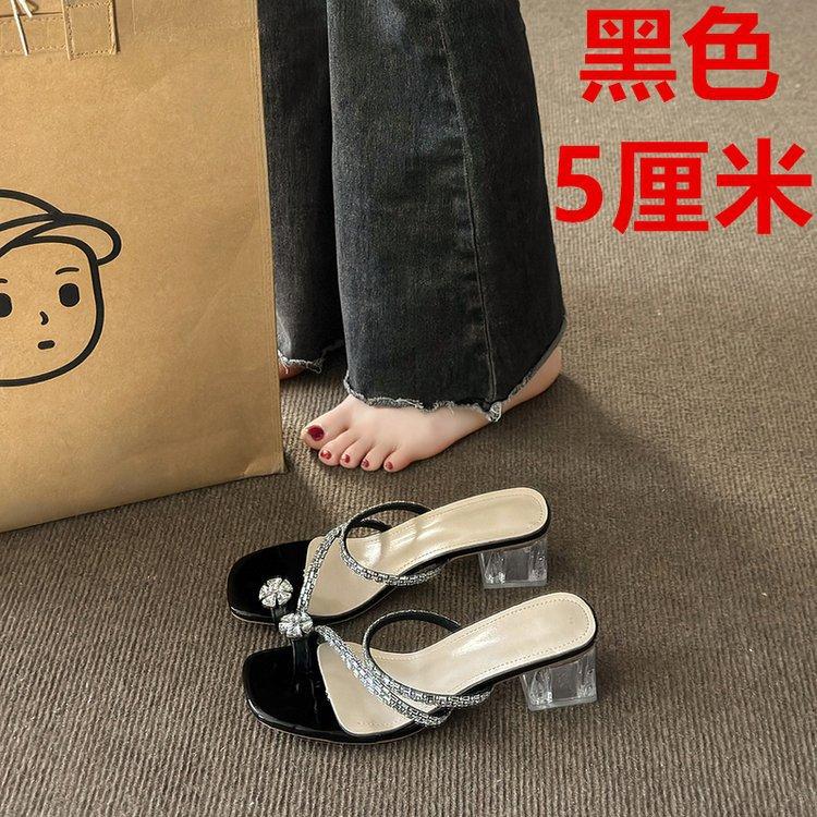 French square head rhinestone cover toe cool slippers fairy shoes 2025 new summer wear temperament silver sandals