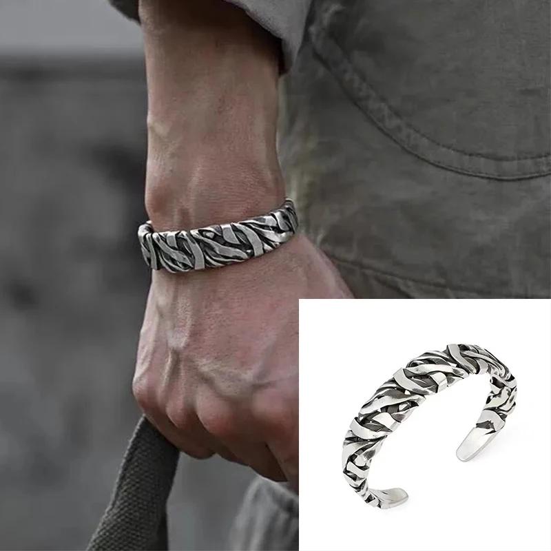 Silver Feather Cuff Bracelet for Men Women Vintage Adjustable Bracelet Bangle Fashion Jewelry