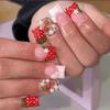 Le Fan Meijia 3D Strawberry French Nail Tips - Short Square False Nails with Floral Design