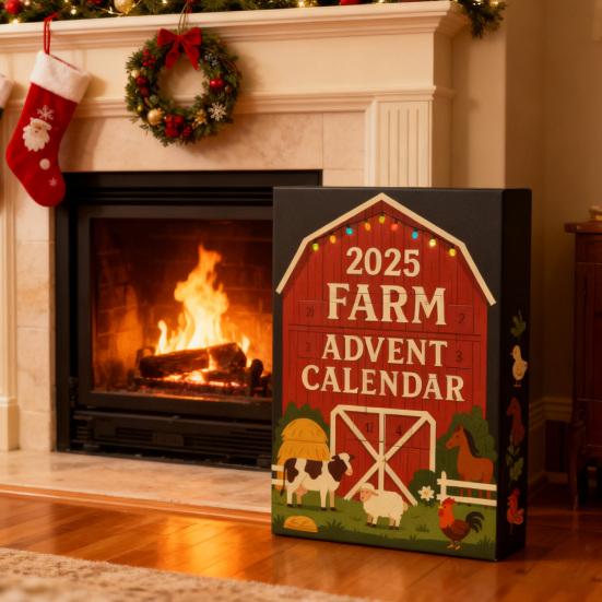 2025 Farm Advent Calendar 24 Days Christmas Countdown with 2D Acrylic Farm Animal Barn Ornaments Xmas Tree Hanging Decoration Set Holiday Gift