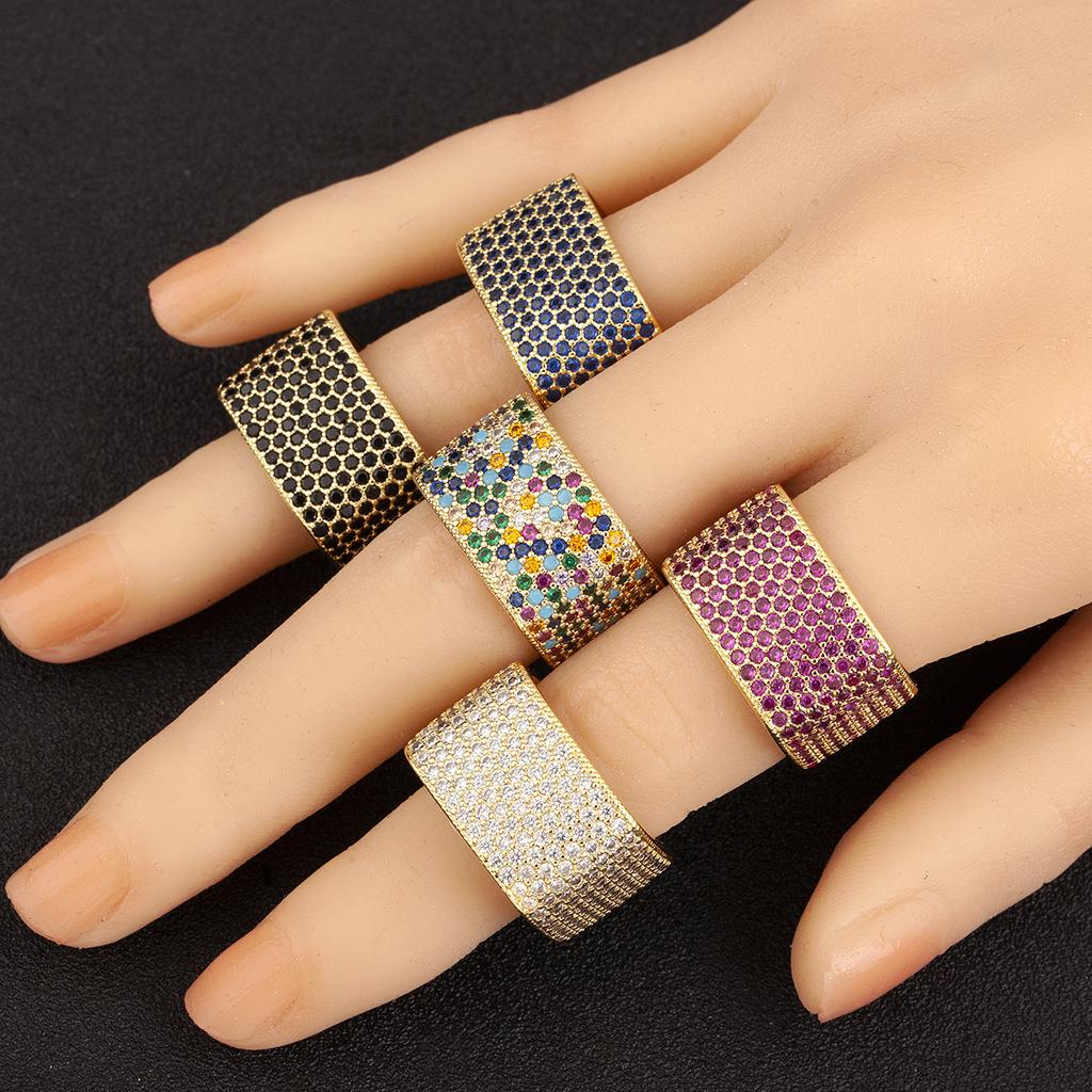 Nidin New Trendy Square Shape Inlaid Crystal Zircon Rings For Women Men 5 Colors Choice Hip Hop Style Finger Jewelry Chic Gifts