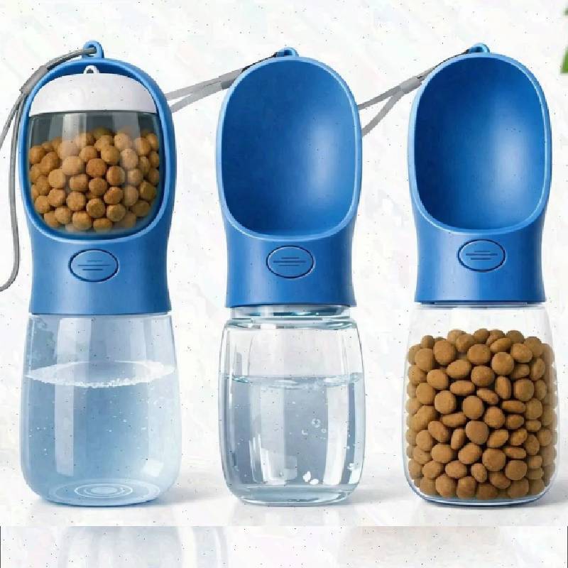 Pet Water Bottle With Feeder For Dogs And Cats Outdoor Travel Portable Plastic