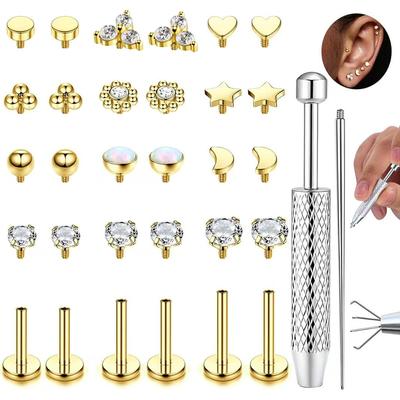 Edelstahl Nasenpiercing und Lippenpiercing Gewindeschmuck Set