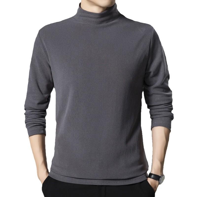 T-shirt da uomo in pile double-face a maniche lunghe: Scollo Semi-Alto, Strato Base Morbido Spazzolato per Autunno e Inverno