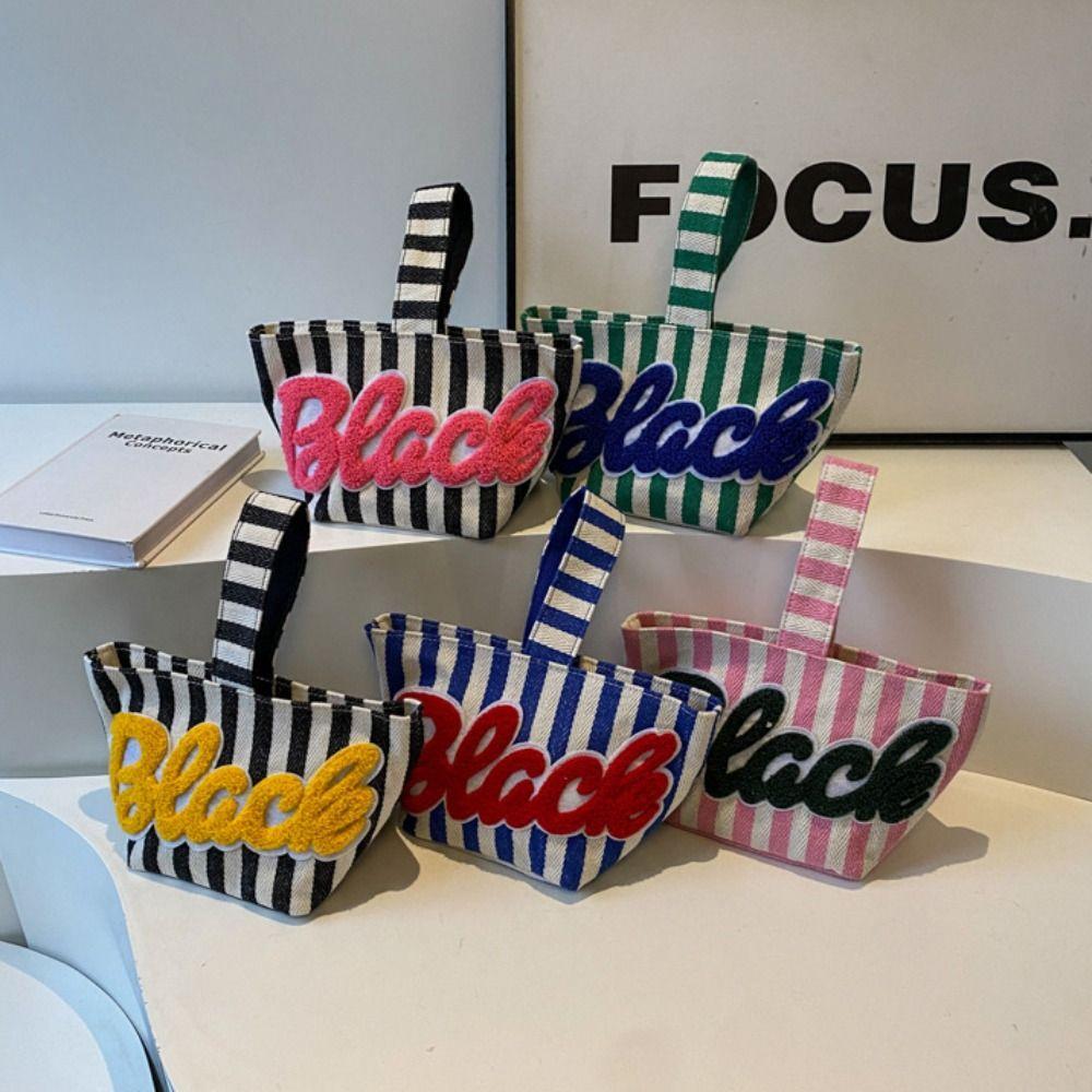 

Полосатая холщовая сумка с принтом, большая сумка из ткани, милая сумка с буквами, сумка для обеда