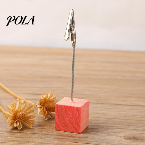 Metal Pole Memo Stand 2 Pcs Wooden Cube Base Holder with Clips, Mini Table Multi-combination Number Stands for Name Cards, Photos, Memos, Wedding,