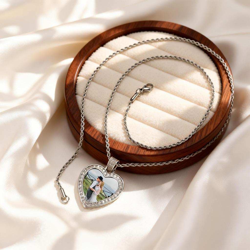 Luxurious Zircon Heart-Shaped Pendant Necklace Customised With Photos Of Your Family And Friends Women's Custom Photos Jewelery