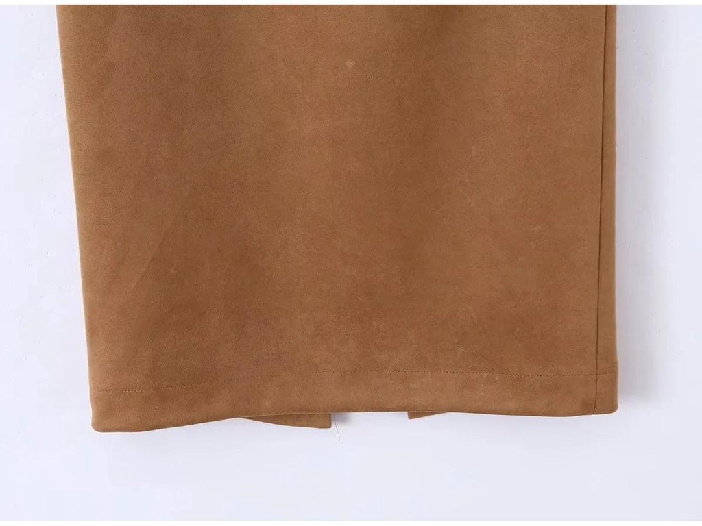 Women's Suede Bodycon Midi Skirt - Autumn/Winter Korean Retro Style