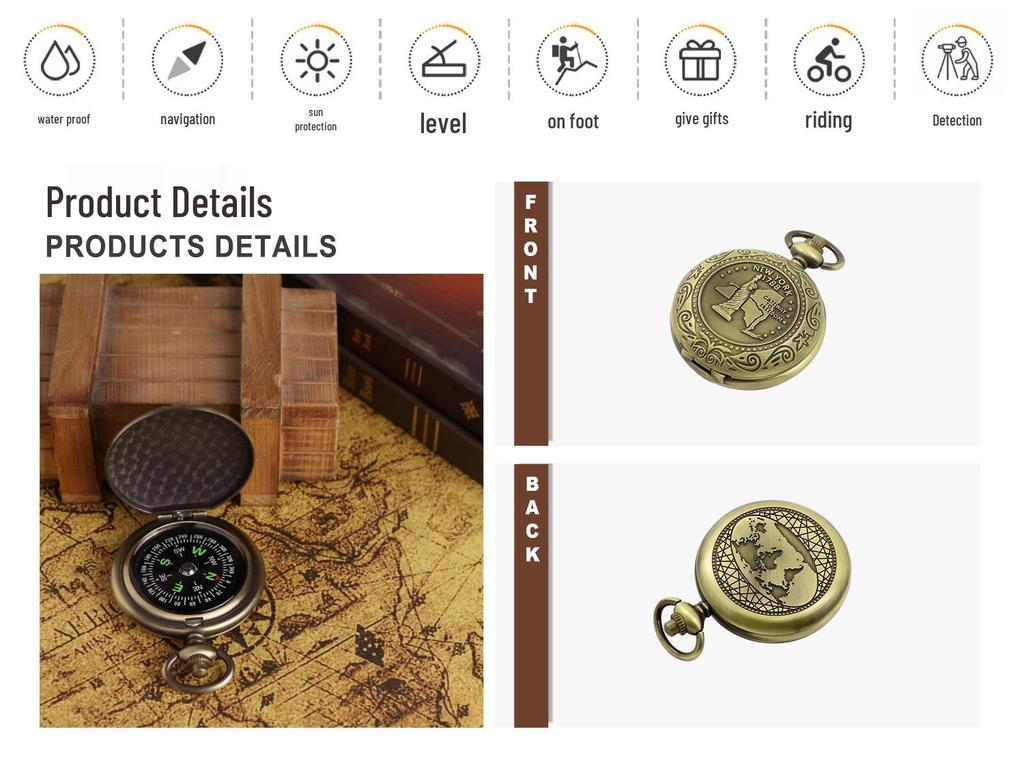 Spot J35A Retro Flip Pocket Watch with North-Pointing Zinc Alloy Compass - Metal Outdoor Gift