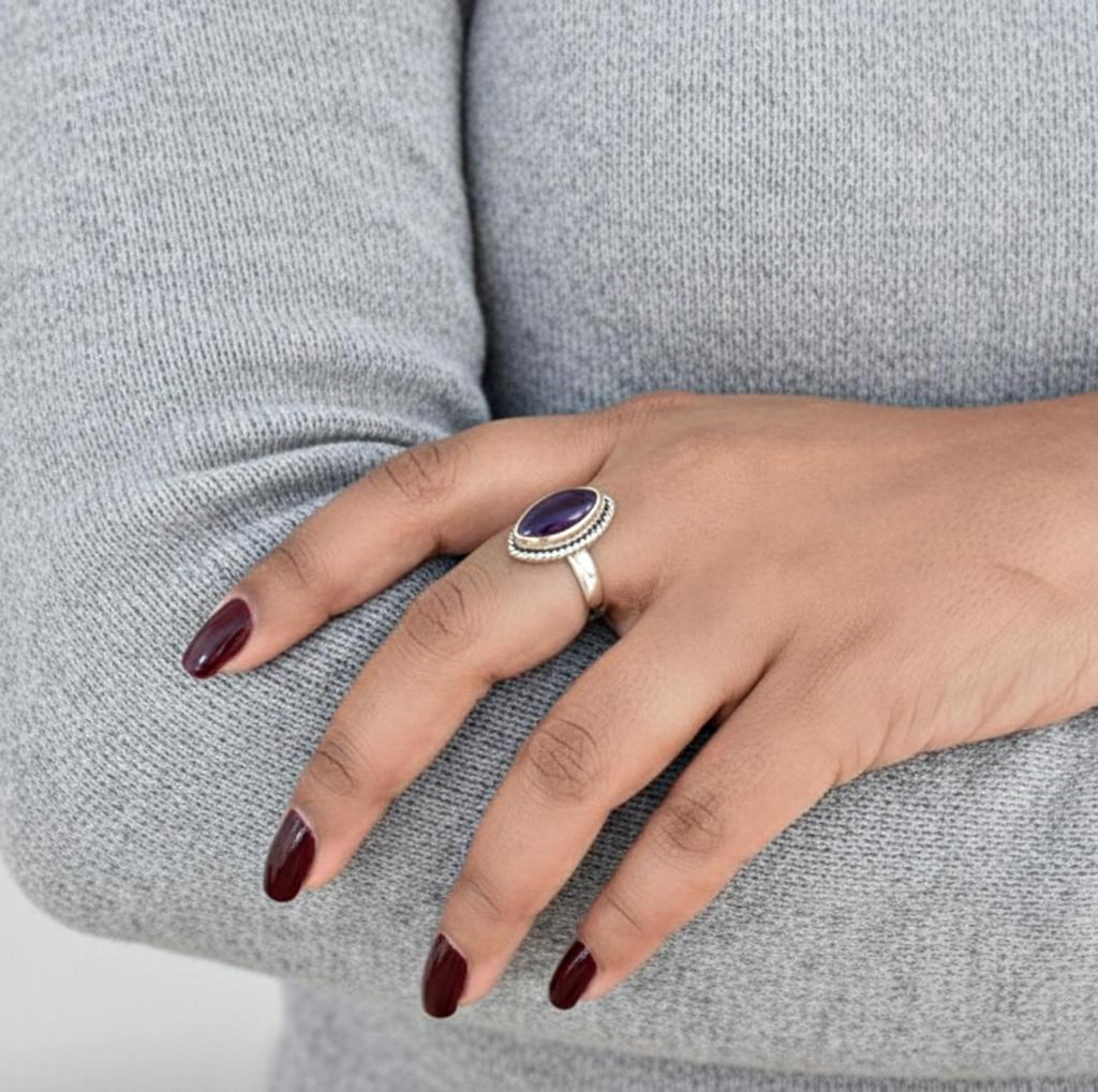 Purple Amethyst Marquise Statement Ring, 925 Sterling Silver, Minimalist Promise Ring, Anniversary Gift