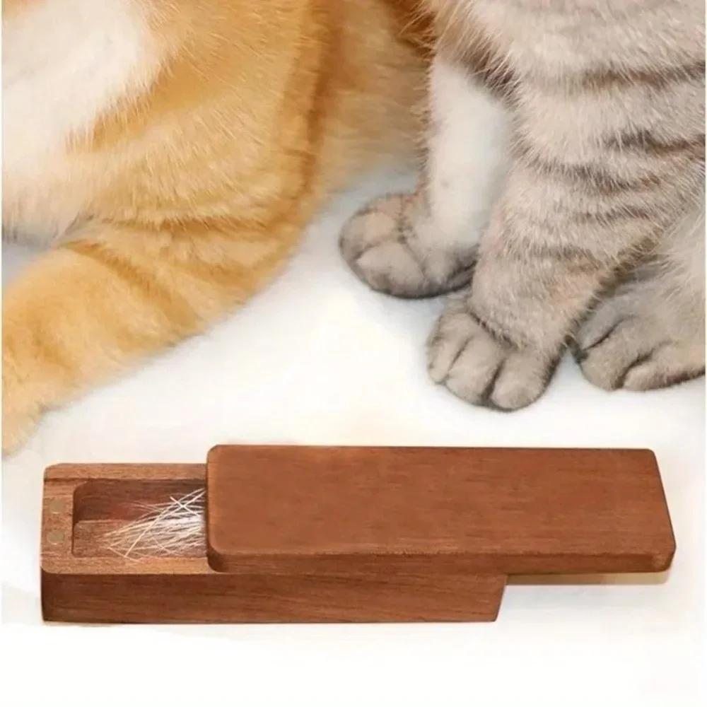 Magnetisk Stängning Valnötsträ Kattens Morrhårsask Elegant Design Massivt Trä Husdjurshår Förvaringslåda Trämaterial Lycka