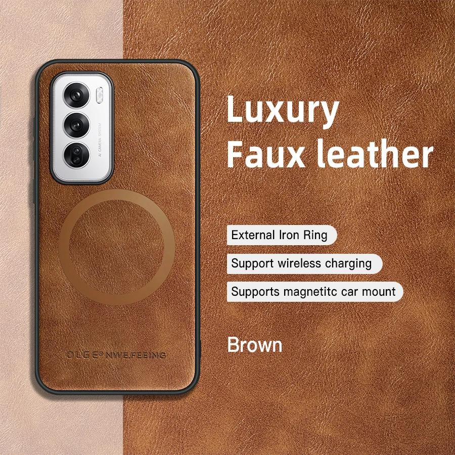 For OPPO Reno 12 12 Pro PU Leather Magnetic Ring Soft Edge Anti-Drop Anti-Fingerprint Phone Case