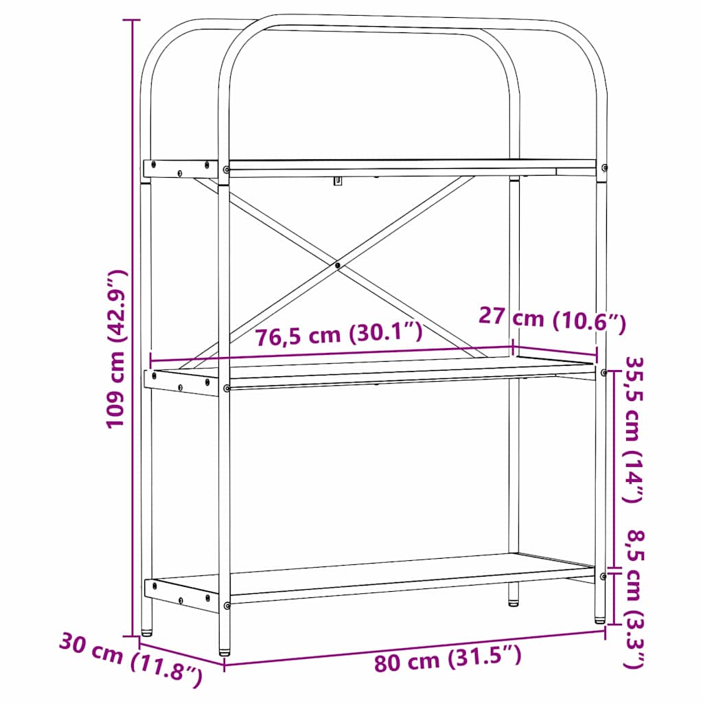 Handgefertigtes Eichen-Bücherregal 80 x 30 x 109 cm Holzwerkstoff
