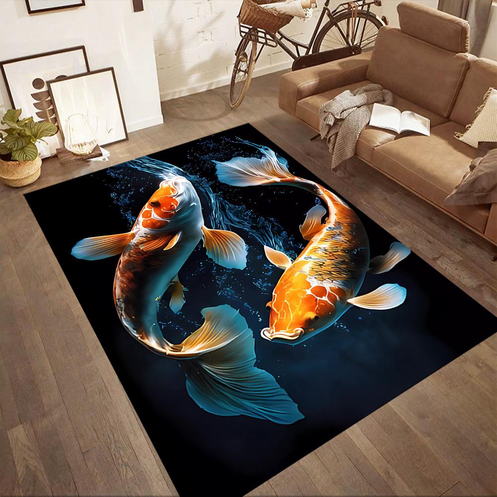 Koi Fish Swimming In Water Floor Mats for Living Room, Bedroom and Room Decoration Are Suitable for Gifts.