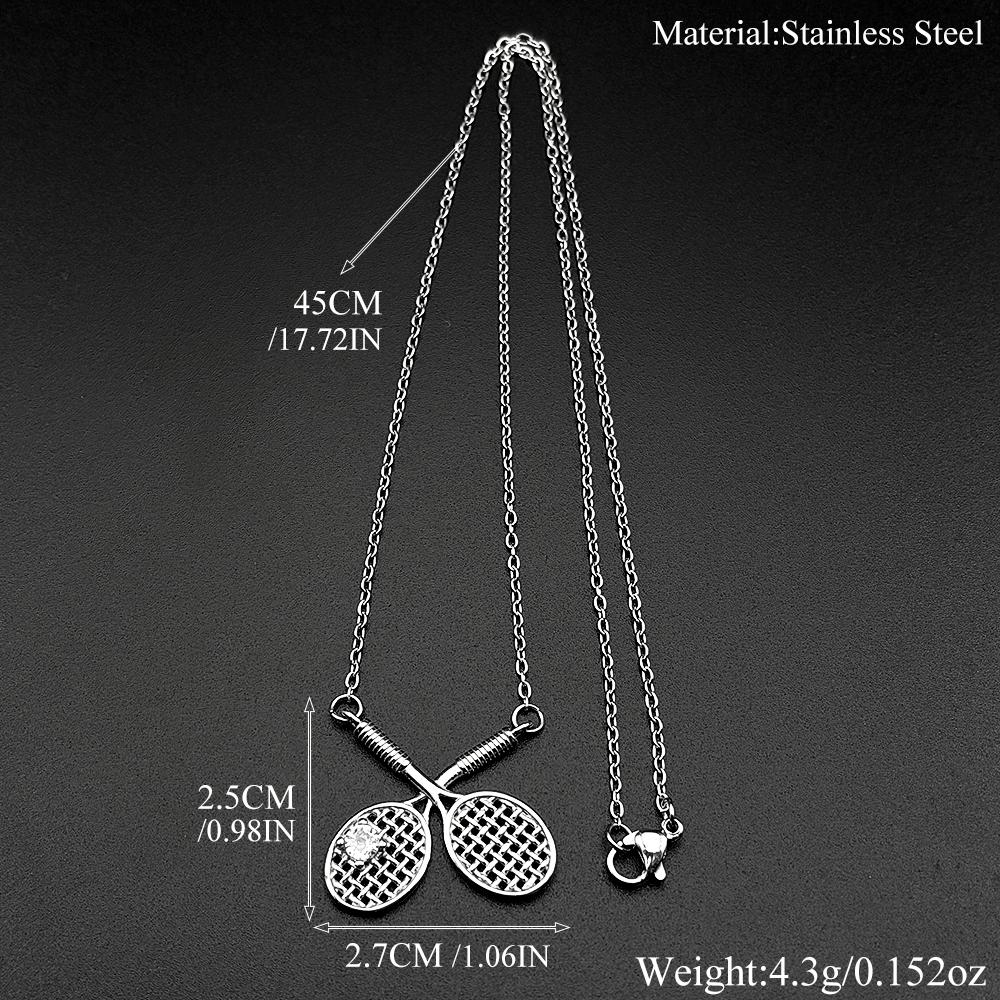 Tennis Racket Hiphop Pendant Necklace  Women Men Stainless Steel Gold Color Rhinestone Sports Personalized Accessories Jewelry