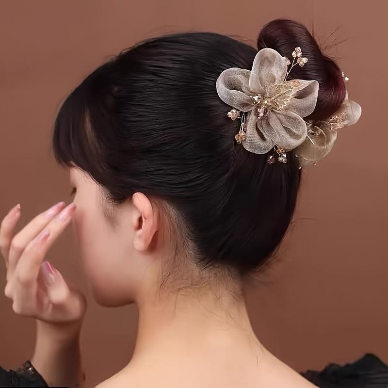 Women's Sweet Starry Hair Tie, 3D Petal Headband, Bun Accessory for Thick Hair, Minimalist Design, Elegant Glittery Ombre Ponytail Clip, Elastic Scrun