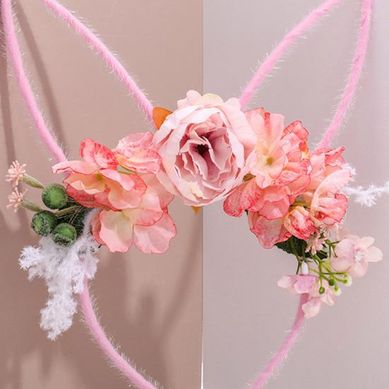 Hair Hoop Flower Decor Bunny Ears Design Headband Cosplay Birthday Photography Props Easter Party Headgear