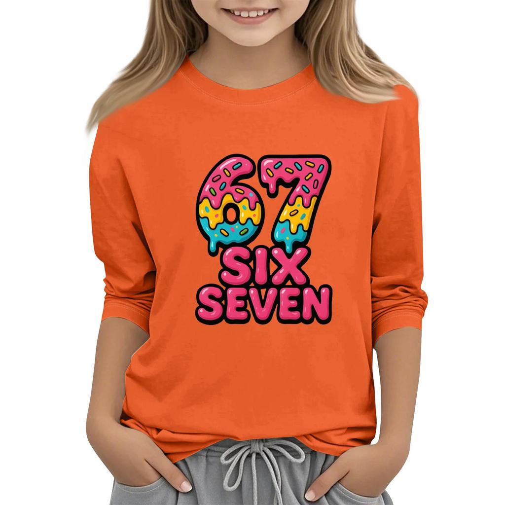 Moda dziecięca Koszulka z rękawem trzy czwarte z okrągłym dekoltem z nadrukiem Casualowa