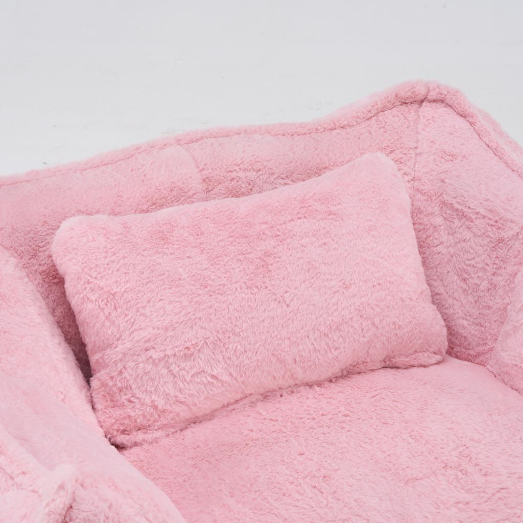 Giant Bean Bag Chair with pillow, Comfy Large Bean Bag Chairs for Adults and Kids, Faux Fur Floor Sofa for Living Room Bedroom Apartment, Pink