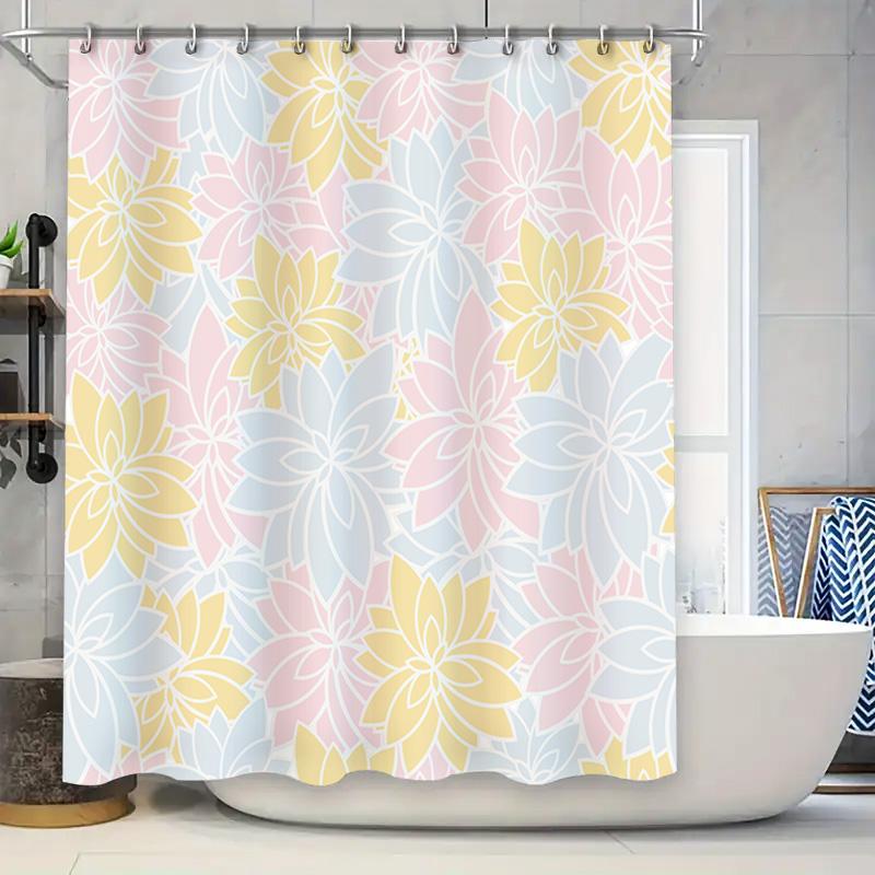 

Pastel Floral Shower Curtain Set For Bathroom Decor Pink Yellow Size 72 X 84 Inches Modern Soft Fabric With Rings Included W60H190(CM)-1 Pcs