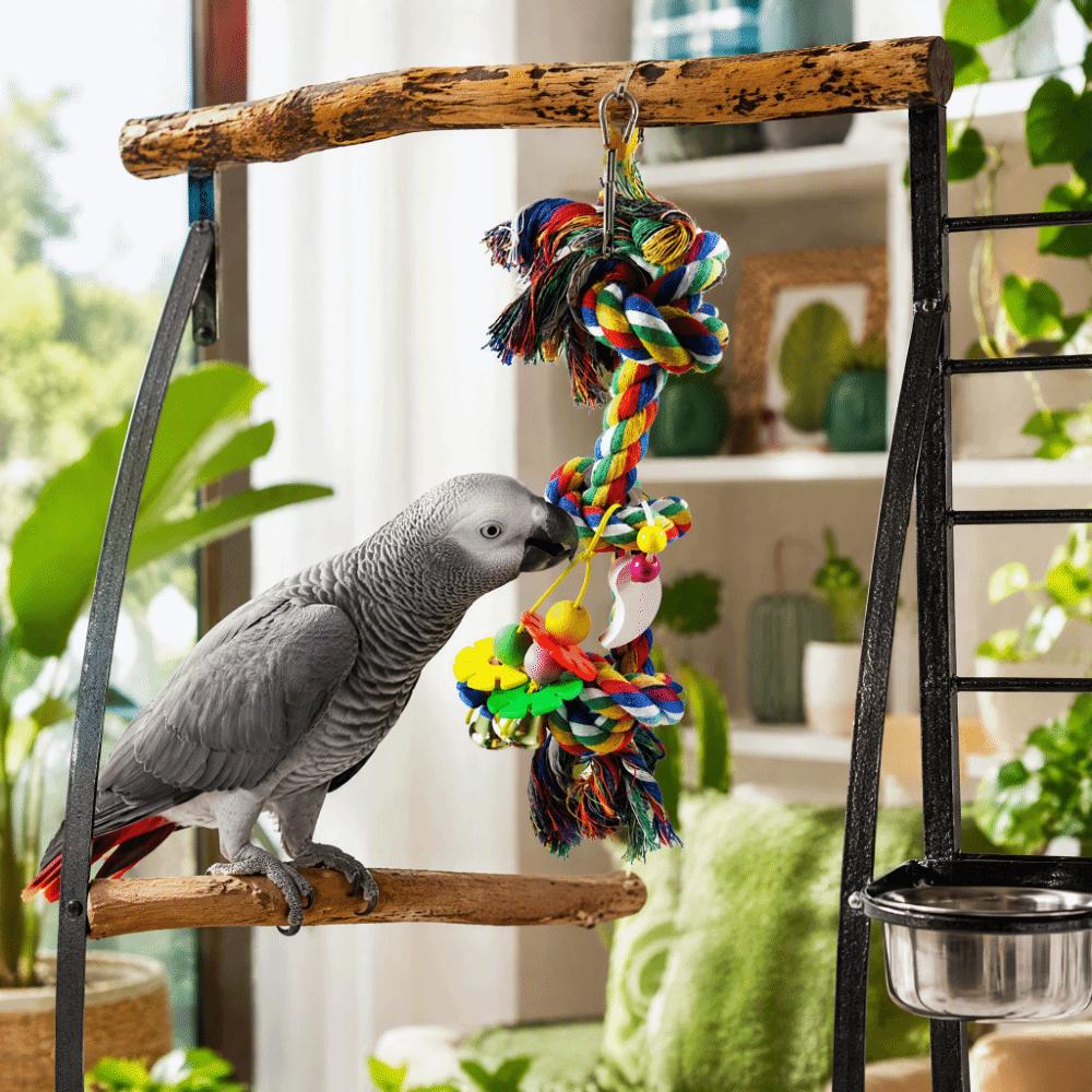 Colorful Cotton Rope Bird Hanging Toy Bite Resistant Cotton Rope Bird Toy  For Small Parrots