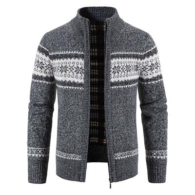 Men's Autumn and Winter Plus Velvet Thickened Knitted Cardigan Stand Collar Zipper Sweater Jacket Men