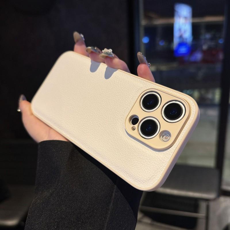 Models Are Suitable 16pm Lychee Pattern Phone Case 14 Leather Simple 15 Fine Hole Iphone17pro Full