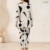 Women Plus Size Colorful Geometric Printed Half Zip Long Sleeve Long Top Fitted Pants Two Piece Set