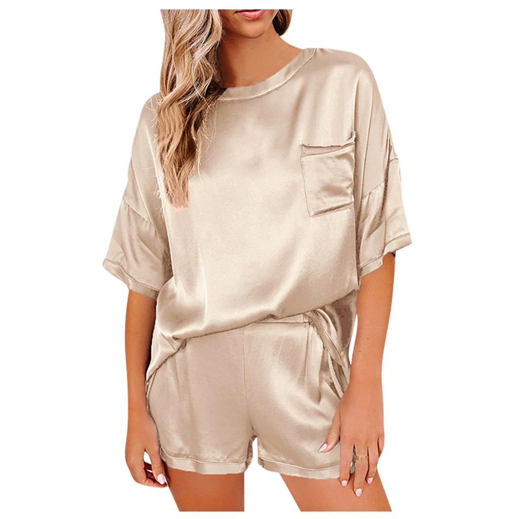 Women's Casual Color Pajamas Housewear Short Sleeved Shorts Loose Two-piece Suit