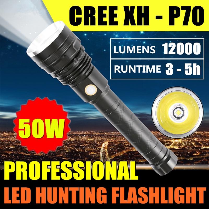 50W High Power CREE XHP-70 Outdoor Professional Hunting LED Flashlight 26650 Lithium Battery