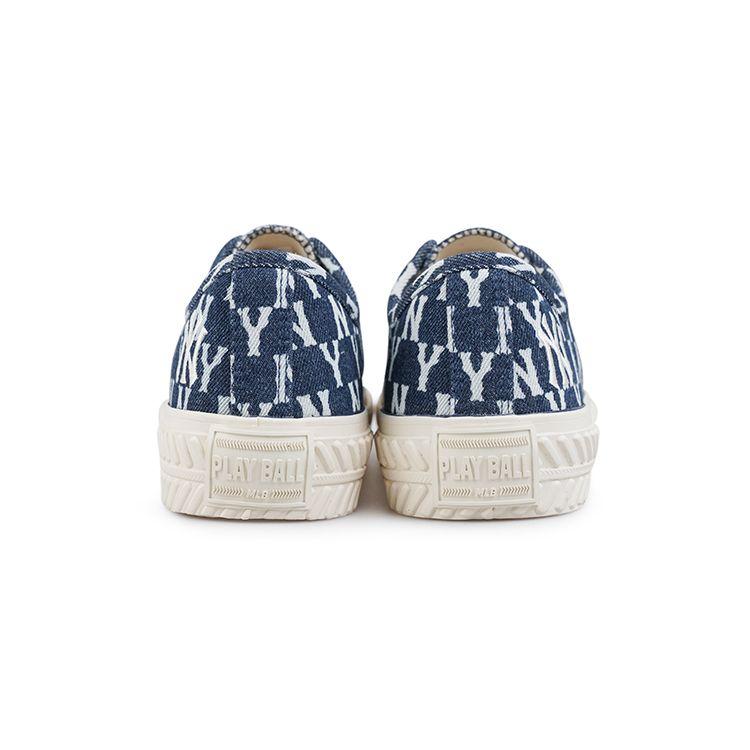 MLB Playball Vintage Floral Thick Sole Washed Denim Non-Slip Wear-Resistant Breathable Low-Top Canvas Shoes Unisex Sneaker Dark-Blue 32SHPM111-50N