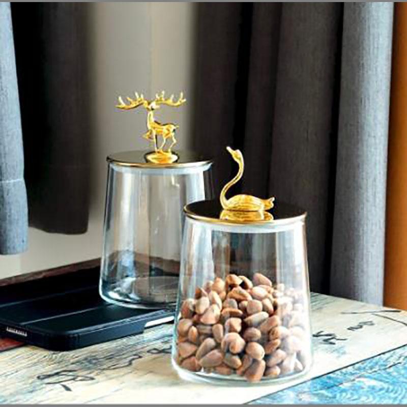 Aufbewahrungsglas aus klarem Glas mit Deckel Goldener Elch Bonbonglas Zuhause Multifunktional Nuss Kaffeebohne Kräuter Aufbewahrungsflasche Küchenbehälter