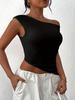 1pc Womens Summer Off The Shoulder Sleeveless One Shoulder Ruched Asymmetrical Y2K Tank Top