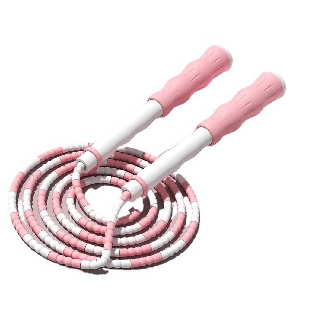Segmented Jumping Rope Adjustable Untangled Beaded Flexible PP Plastic Jumping Rope for Kids Pink