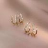 Korean Rake-Shaped Zircon Stud Earrings - Niche Luxury Design, Four-Prong Versatile Ear Jewelry.