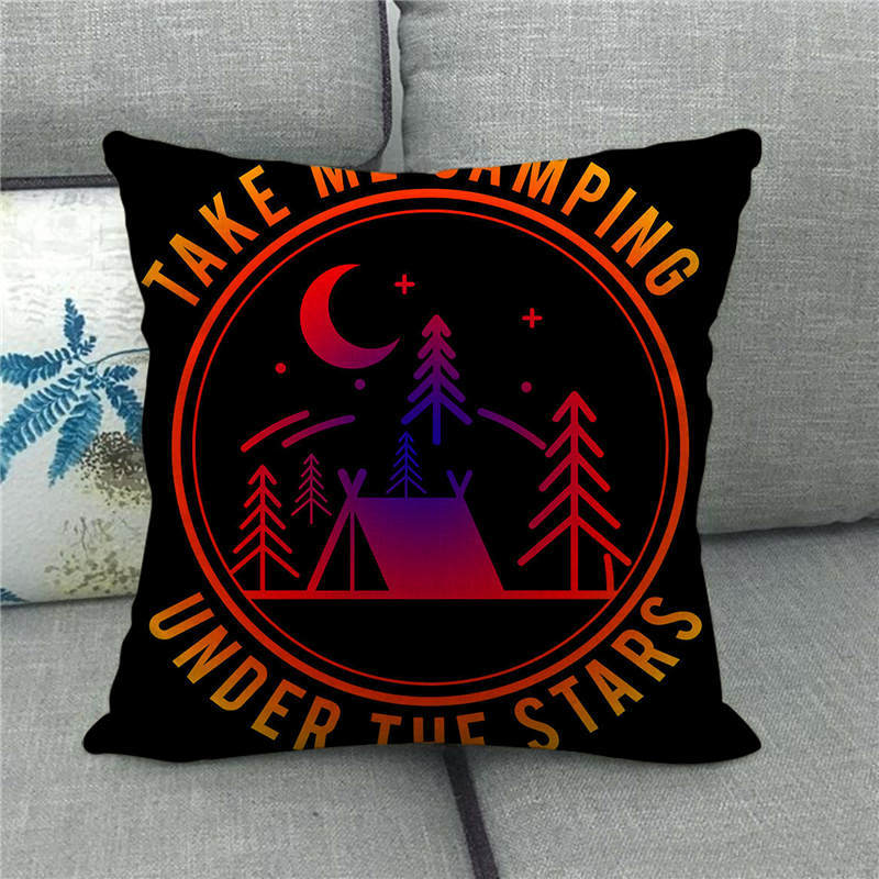 Happy Camper'S Lettered Design Pattern Digital Printing Short Plush Pillow Covers For Car Sofa Office Cushion Cover Home Goods