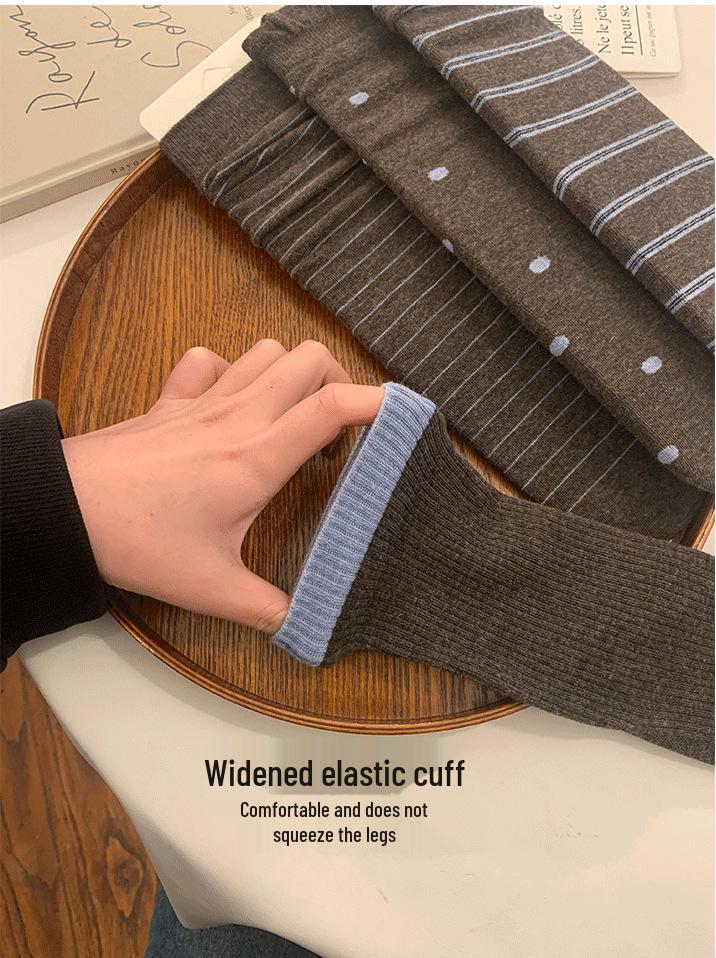 Women's 2025 Winter Wool Socks: Striped & Polka Dot, Plus Velvet, Thickened Mid-Calf Style.