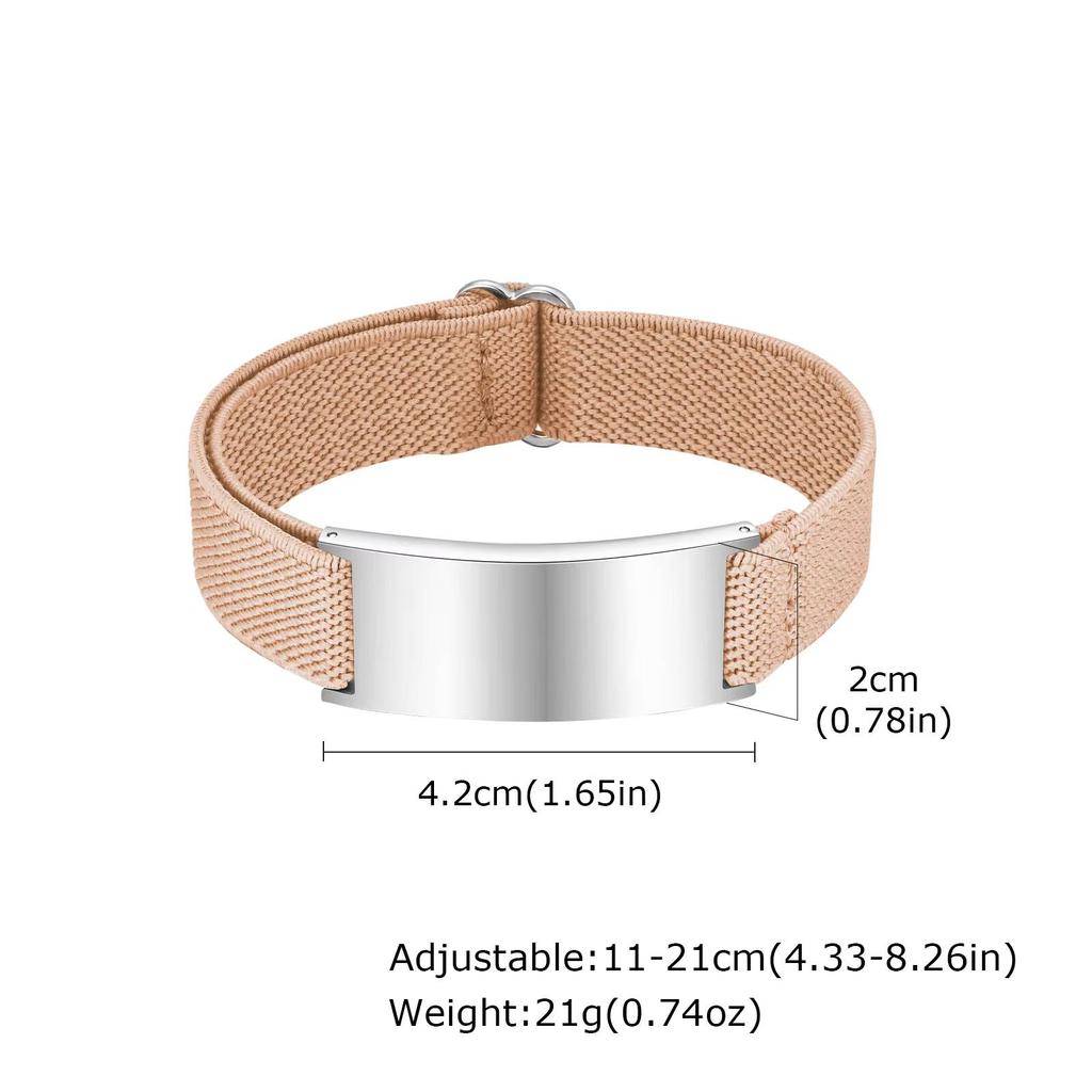 Vnox Free Engraved Curved Plate Bracelets Elastic Wristband for Men Women, Stainless Steel Adjustable Band, Personalized Jewelry